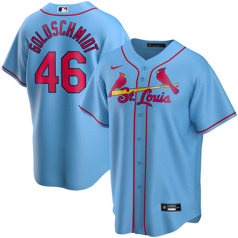 2020 MLB Men St. Louis Cardinals 46 Paul Goldschmidt Nike Light Blue Alternate 2020 Replica Player Jersey 1